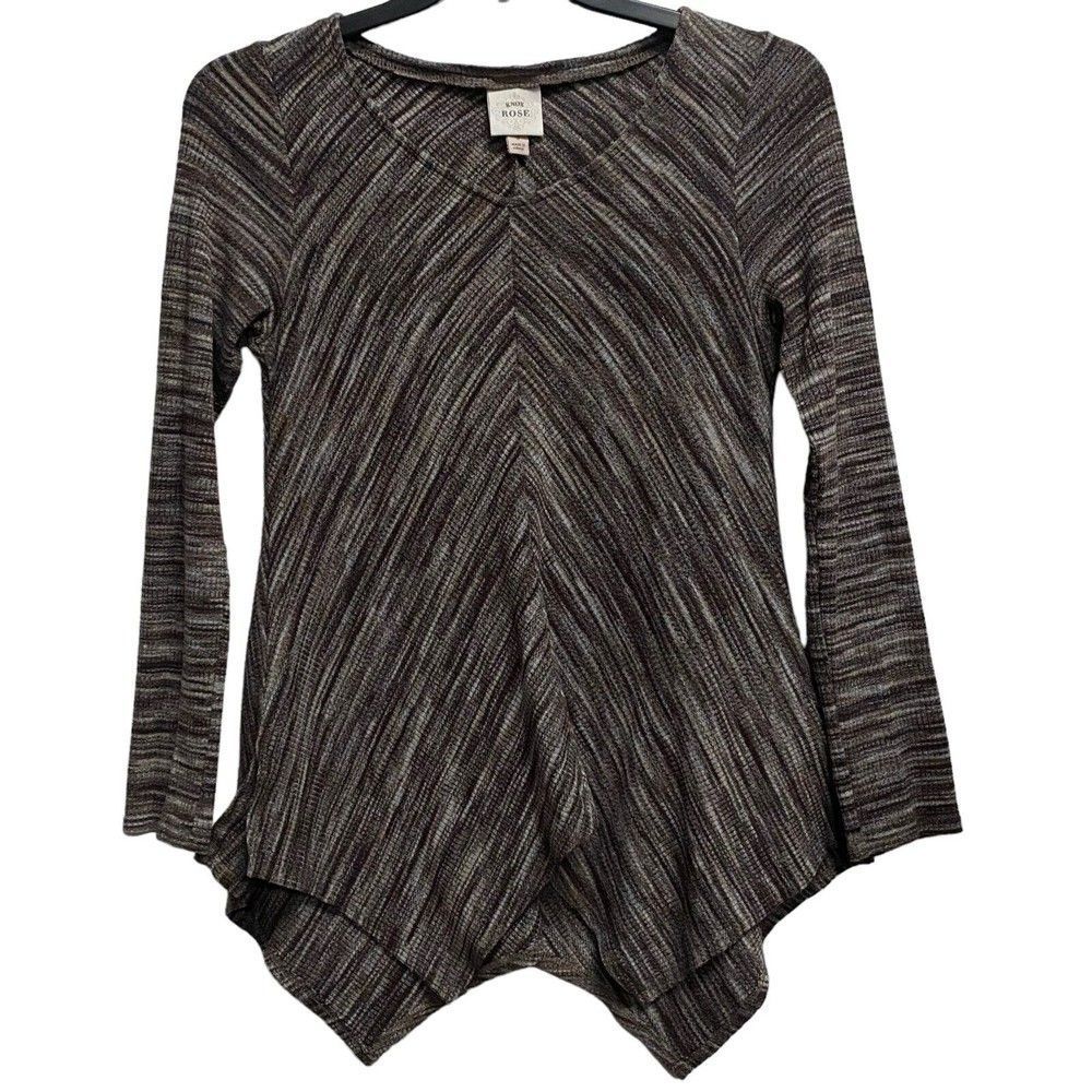 Knox Rose Womens Small Heathered Gray Asymmetrical Hem Boho Peasant Pullover